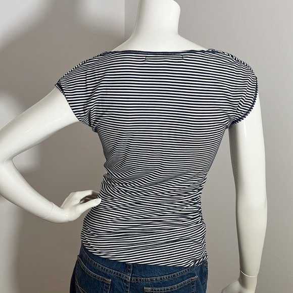 [S] MAX STUDIO Striped White and dark blue Top - Picture 4 of 5